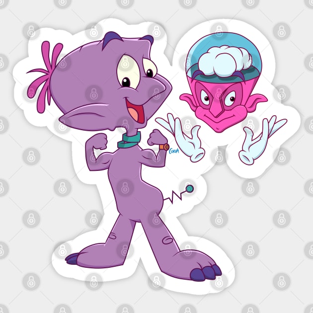 Widget and Mega Brain Sticker by corzamoon